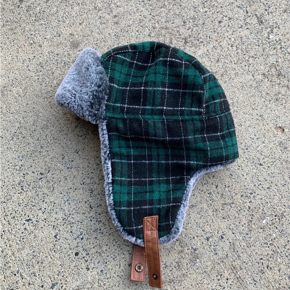Plaid Green and Gray Kids Winter Hat